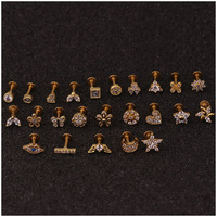 Bijoux d'Oreille Tendance en Acier Inoxydable Plaqué Or, Ensemble de Clous d'Oreilles à Visser CZ avec Dos Plat pour Femmes