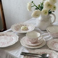 Assiette creuse en céramique à motif végétal victorien français, tasse à café, soucoupe, assiette à dessert et à dîner, tasse à thé de l'après-midi