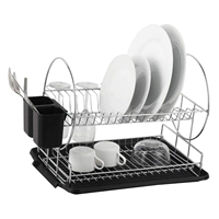 Étagère de rangement pour vaisselle de cuisine en métal à deux niveaux avec égouttoir et porte-couverts amovible pour l'organisation de la vaisselle