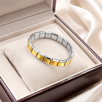 Pulsera Italiana de Eslabones de Acero Inoxidable con Baño de Oro de 18K, Geométrica, Casual/Deportiva, Unisex