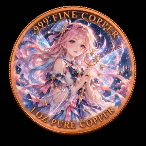 Pièce de monnaie Anime Magical Girl 1 oz .999 Cuivre Pur Rond Baguette Magique Étoile Croissant de Lune Impression UV Couleur Gaufrée Personnalisée OEM Vente en Gros - Product Image 1