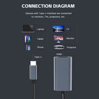 Aangepast logo ontwerp grijze kleur 4K 30Hz 60Hz USB-C naar adapterkabel type C voor laptops, smartphones en tablets