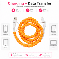 Câble de charge minimaliste 4 en 1, couleur unie, perles, orange, noir, blanc, USB Type C, cordon de charge multi-appareils, accessoire de téléphone tendance
