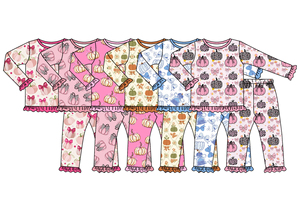 Pyjamas décontractés personnalisés pour petites filles, motif citrouille d'automne, 2 pièces, tenues de nuit, ensembles de vêtements pour sœurs, vente en gros pour boutiques - Product Image 2