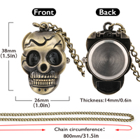 Collier de montre de poche crâne gothique-Pendentif tête de mort Steampunk, bijoux d'enfer en bronze antique avec chaîne, cadeau sombre pour homme