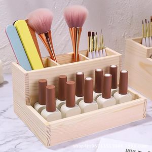Wooden <b>Makeup</b> Organizer With Partitions 4 In 1 Desktop Storage <b>Box</b> For Brushes Nail Art Tools Cosmetics - Product Image 2