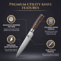 Couteau utilitaire classique petit format, écologique, en acier inoxydable forgé 5CR15MOV, noir, 6 pouces, manche en bois, pour droitier, antiadhésif