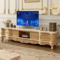 Meuble TV de style européen en bois massif, couleur champagne doré, luxueux, meuble bas, ensemble de rangement avec table basse néoclassique américaine