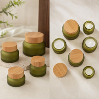 Botol Kosmetik Bambu Hijau Matte Frosted Kosong 100ml, Botol Pompa Serum, Stoples Krim Kaca Mewah, Kemasan Kosmetik Bambu