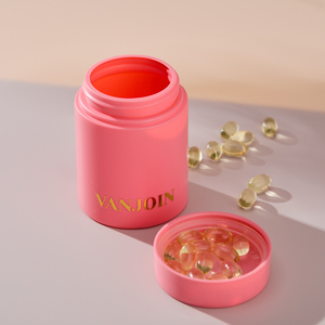 Pot en plastique de qualité supérieure avec finition mate et couvercle de sécurité pour enfants, pour gélules de collagène, compléments beauté, impression de logo personnalisée en HDPE - Product Image 1