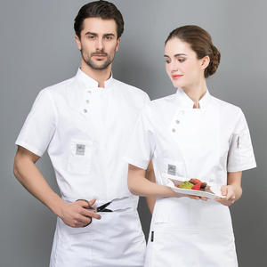 Salopette de <span class=keywords><strong>chef</strong></span> unisexe à manches courtes Blouses d'été Vêtements de <span class=keywords><strong>cuisine</strong></span> réguliers pour hôtel et restauration Chemises de printemps tissées pour femmes - Product Image 3