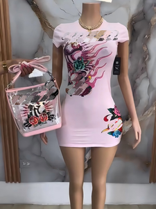 C1688 <span class=keywords><strong>Vestido</strong></span> <span class=keywords><strong>Corto</strong></span> Informal de Verano con Estampado Digital <span class=keywords><strong>Sexy</strong></span> para Mujer - Product Image 3