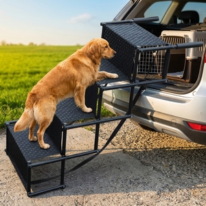 Rampe pliable pour <span class=keywords><strong>chien</strong></span> à pente réglable, capacité maximale de 110 lb, revêtement en caoutchouc antidérapant, surface robuste et stable - Product Image 4