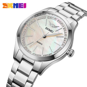 Skmei Women's Quartz Watch Gold Stainless Steel Strap Diamond Face Analog Business Style 9mm Thin Case - Product Image 5