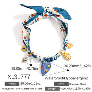 Collares de moda de verano al por mayor, de acero inoxidable 316L, chapados en oro PVD de 14k y 18k, con diseño de pañuelo hawaiano colorido para mujer - Product Image 6