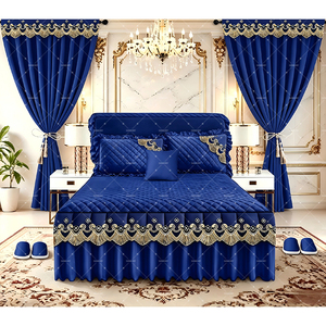 Ensemble de literie de luxe américain brodé en dentelle, matelassé, 5 pièces, toucher coton, avec rideaux et taies d'oreiller pour la maison ou l'hôtel - Product Image 2