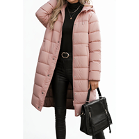 Manteau long matelassé pour femme avec capuche, en polyester, poches zippées, cordon de serrage, idéal pour le bureau et les trajets quotidiens, vente en gros, OEM