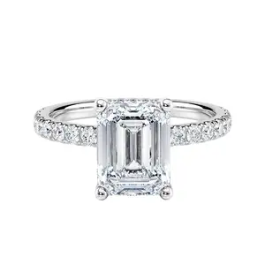 14K White Gold 2.5 carati Lab Grown Diamond Prong Set Round e Baguette Emerald Cut Diamond anello di fidanzamento prezzo