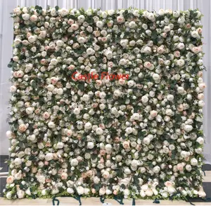 Y-F020 3D布フラワーウォール人工ロールアップフラワーウォール結婚式人工シルクフラワーウォールパネル背景結婚式の装飾