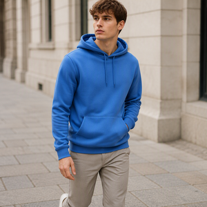 Sweat-shirt à capuche bleu pour homme, coupe classique, en molleton, logo personnalisé, streetwear décontracté - Product Image 2