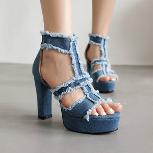 Sandalias Vaqueras Lavadas Nuevas de 2025 - Estilo Sexy Europeo y Americano, Tacón Alto y Grueso, Plataforma Alta, Tallas Grandes - Product Image 6