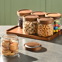 Ensemble de boîtes en verre avec couvercles en bois d'acacia et plateau pour l'organisation et le rangement de la cuisine, 6 pièces, 300 ml, pour les collations
