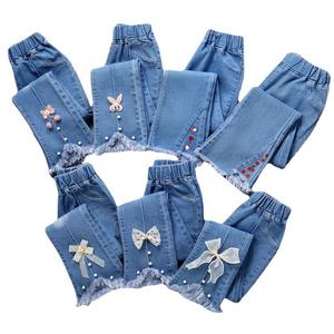 All'ingrosso pantaloni <span class=keywords><strong>larghi</strong></span> <span class=keywords><strong>larghi</strong></span> in pizzo svasato con giuntura <span class=keywords><strong>Jeans</strong></span> con fiocco per ragazze primavera Casual pantaloni <span class=keywords><strong>larghi</strong></span> lavati per bambini - Product Image 2