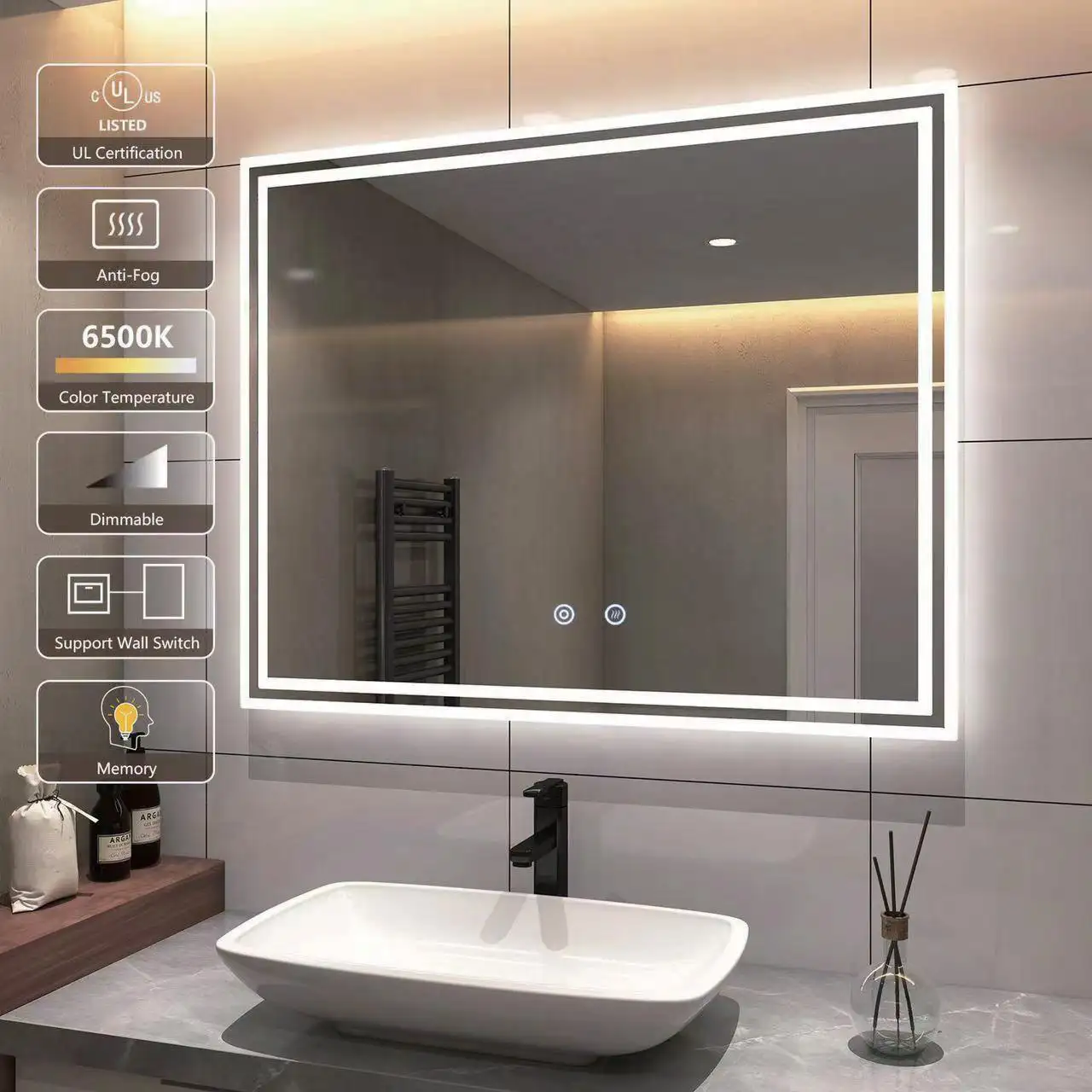 Tocador LED inteligente rectangular de espejo de lujo personalizado con espejo para Baño de hotel