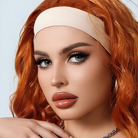 Perruque Bandeau Synthétique Courte Bob Ondulée Roux Orange Bouclée Sans Colle Résistante à la Chaleur, Fabrication Industrielle, Vente en Gros