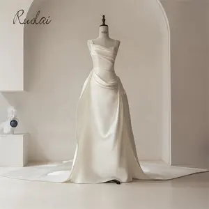 Robe De Mariee Bohemian Wedding Dresses New Design Lace Satin Bridal Gowns  Button Back A-Line Wedding Dress