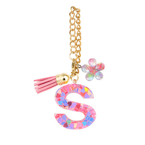 Llavero Estilo Boho con Letra, Colgante de Resina con Corazón y Confeti, Borla, Flor y Cadena Dorada, Accesorios para Bolso - Product Image 5