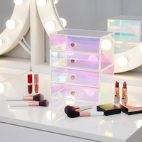 Organisateur de maquillage en acrylique arc-en-ciel moderne personnalisé, conteneurs empilables avec 2 tiroirs, boîte de rangement cosmétique colorée irisée