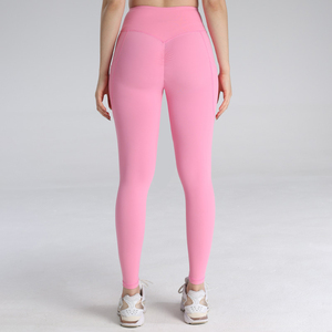 Leggings de yoga taille haute anti-transparence avec poches, effet sablier, froncés aux fesses, pour le fitness et l'entraînement en salle de sport, vente en gros OEM - Product Image 3
