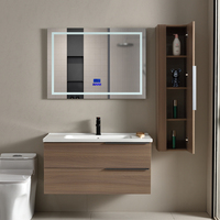 Meuble-lavabo mural moderne avec miroir LED, vasque en céramique, étanche, écologique et facile à nettoyer
