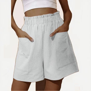 Shorts Bermuda amples et respirants en coton et lin pour femme, taille haute, avec cordon de serrage, grande taille, jambe large, décontractés - Product Image 3