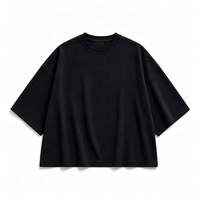 T-shirt personnalisé Kornit DTG noir à ourlet déchiré pour homme, style vintage oversize avec petit logo sur la poitrine, service OEM personnalisé