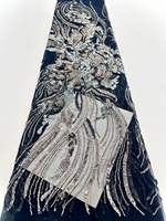 Tissu brodé de fleurs en relief 3D avec perles pour robes de mariée et robes de soirée - Robes de mariée et tenues de soirée