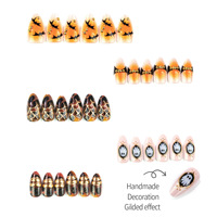 30 faux ongles à presser 3D fantaisie argent et or, motif fantôme et araignée d'Halloween, vente en gros