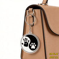 Porte-clés en acrylique Yin Yang avec empreinte de main et de patte, porte-clés rond fantaisie, léger, thème amusant, unisexe
