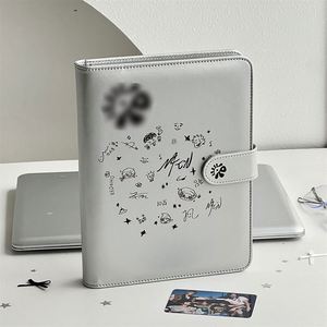 Álbum de Fotos de Cuero PU Texturizado Plateado con Diseño Doodle, Cierre de 3 Anillas, Libro de Exhibición de Fotos de Ídolos Kpop, Regalo Coleccionable - Product Image 1