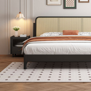 Letto Matrimoniale in Legno Massello Stile Francese Retrò Mid-Century Moderno Semplice Lusso Leggero Nordico 1.8m con Spazio di Stoccaggio e Imbottitura Morbida - Product Image 3