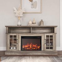 58 Pouces Moderne Tv Cabinet Cheminée Tv Stand Noir avec 23 "Décoratif Led Lumière Flamme Électrique Cheminée Chauffage Insert