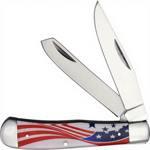 Navaja de Bolsillo Estilo Trapper con Bandera Americana, Doble Hoja de Acero Inoxidable, Punta Recta, Grado Industrial - Product Image 3