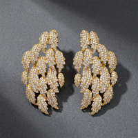 Boucles d'oreilles exquises multicouches scintillantes en forme de feuillage, micro-pavées de zircone de haute qualité, accessoires pour femmes