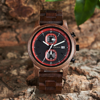Jam Tangan Kayu Antik Teknologi Sandblasting Desain Corong Kecil Tali Kayu Murni Mesin Quartz Tahan Air 3BAR