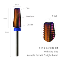 HYTOOS Fraise à ongles en carbure violet 5 en 1, fraises coniques pour manucure, outil d'élimination du gel et des acryliques, accessoires pour ongles