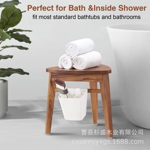 Tabouret de salle de bain en bois Sugimori, bois massif avec panier de rangement pour repose-pieds de douche - Product Image 3