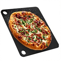 Plaque à pizza en fonte noire avec logo personnalisé, outils pour barbecue, 40,6*34 cm, pour fours, grils, micro-ondes, forme rectangulaire épaisse