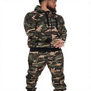 <b>Mens</b> Camouflage Tracksuit Wholesale Full Zip Hoodie and <b>Jogger</b> Pants Activewear Set Custom OEM ODM <b>Gym</b> Sports Clothing - Product Image 3