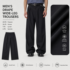 Lyocell Anti-Wrinkle <b>Double</b> <b>Pleated</b> <b>Trousers</b> Unisex, Relaxed Straight Leg Wide Fit Casual Business Pants Custom Logo - Product Image 1